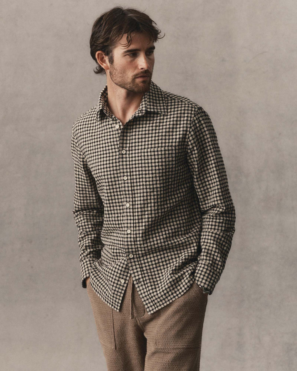Elric Men's Shirt Breaker Gingham Organic Cotton Linen 1