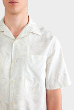 Elric Men's Shirt Grey Blue Silk Camp Collar with Palmette Floral Print 2