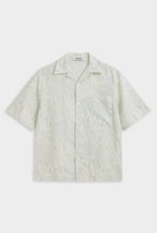 Elric Men's Shirt Grey Blue Silk Camp Collar with Palmette Floral Print 6