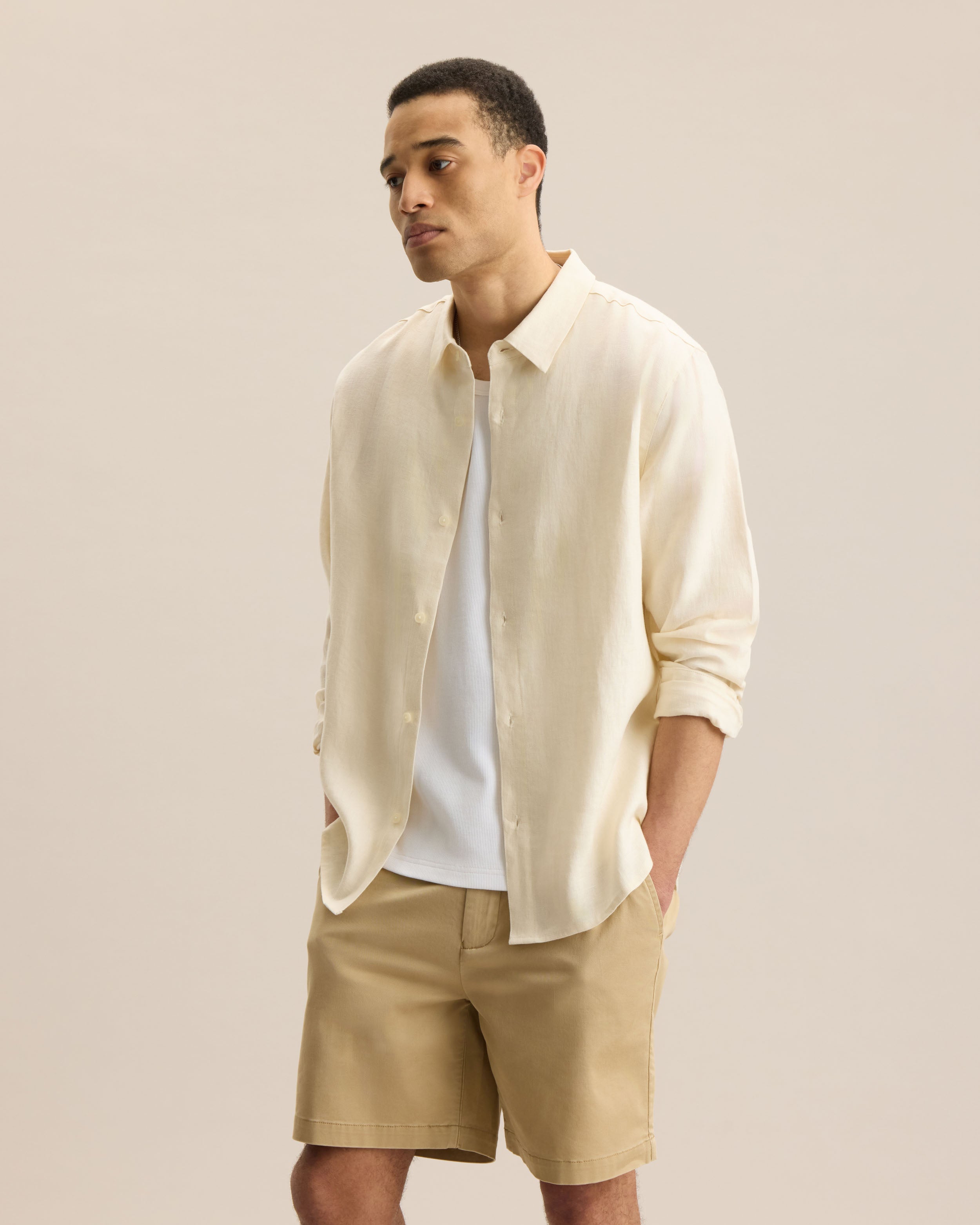 Elric Mens Linen Shirt Long Sleeve Relaxed Fit White Button Down 1