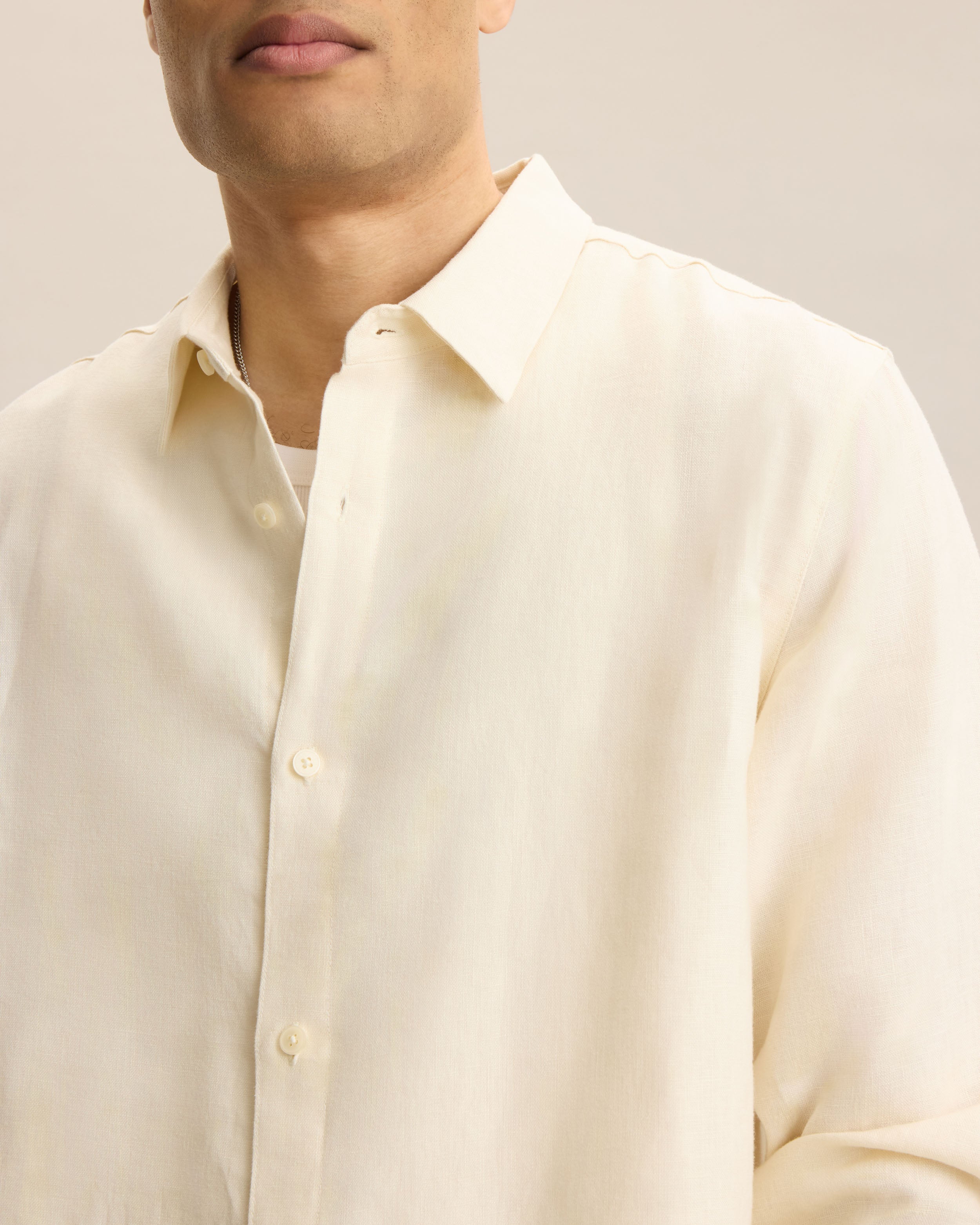 Elric Mens Linen Shirt Long Sleeve Relaxed Fit White Button Down 3