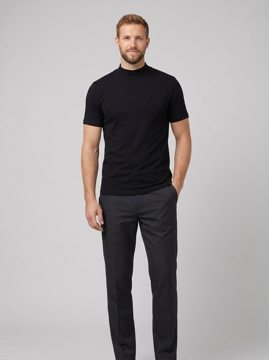 Elysian men's tailored-fit crew neck t-shirt in navy blue, made from a soft stretch cotton blend. 0