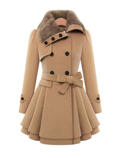 Esmee belted winter coat with faux-fur collar, beige