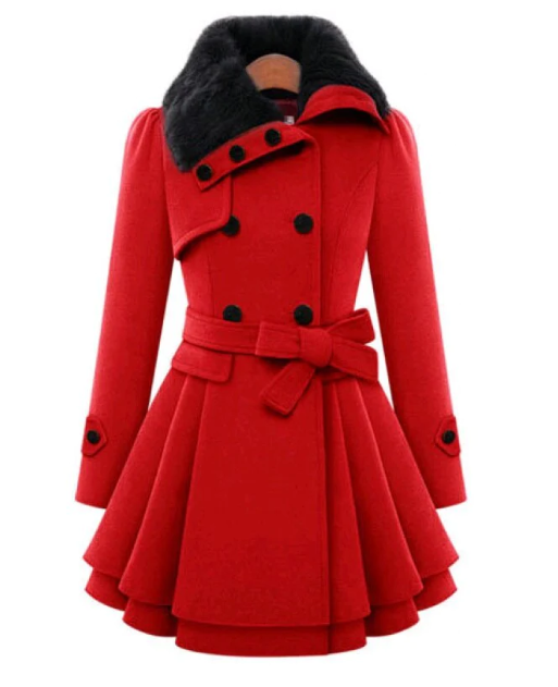 Esmee belted winter coat with faux-fur collar, red