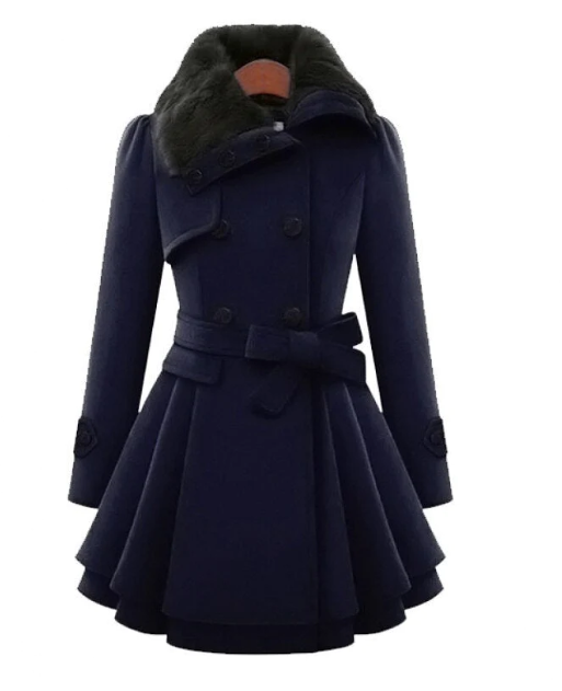 Esmee belted winter coat with faux-fur collar, blue