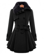 Esmee belted winter coat with faux-fur collar, black