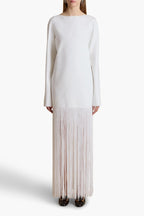 Eulalie KHAITE Paley Dress Off-White V-Neck Fringed Skirt Cocktail 1