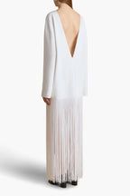 Eulalie KHAITE Paley Dress Off-White V-Neck Fringed Skirt Cocktail 3