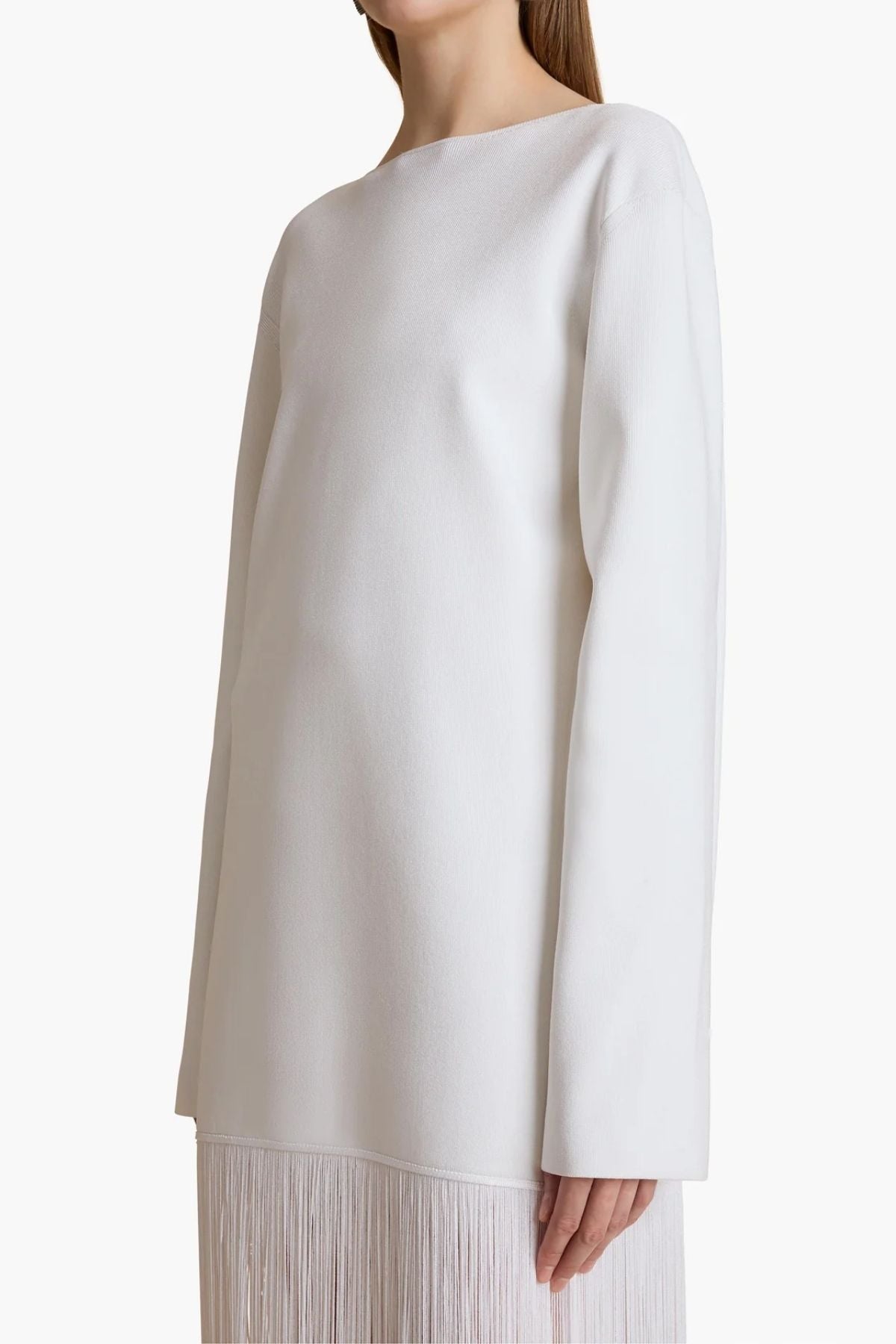 Eulalie KHAITE Paley Dress Off-White V-Neck Fringed Skirt Cocktail 4