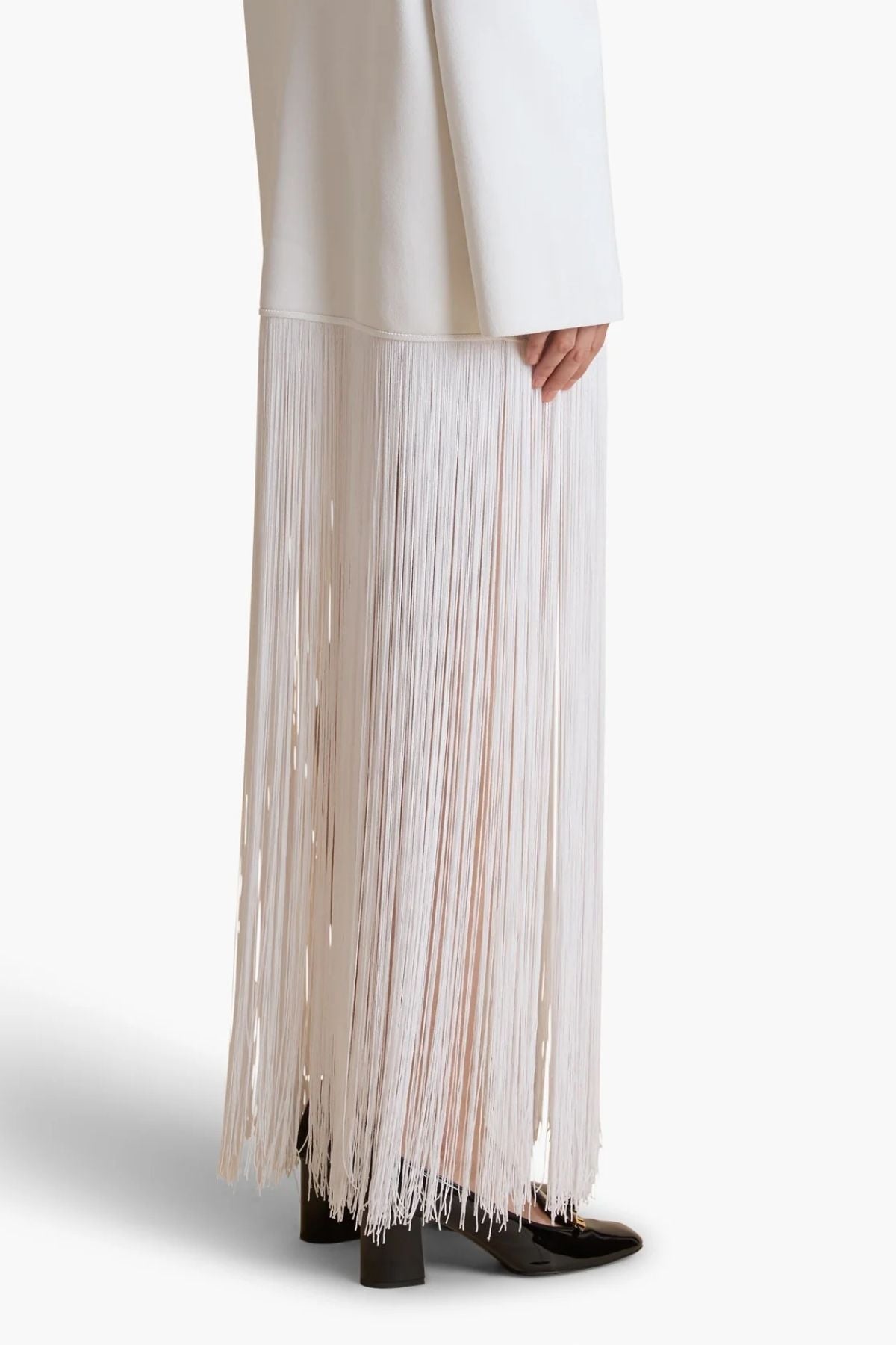 Eulalie KHAITE Paley Dress Off-White V-Neck Fringed Skirt Cocktail 5