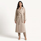 Evely wool-like trench coat for women, beige, worn by a model