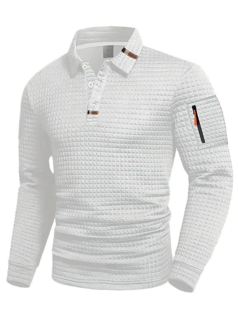 Everett long-sleeve textured polo white