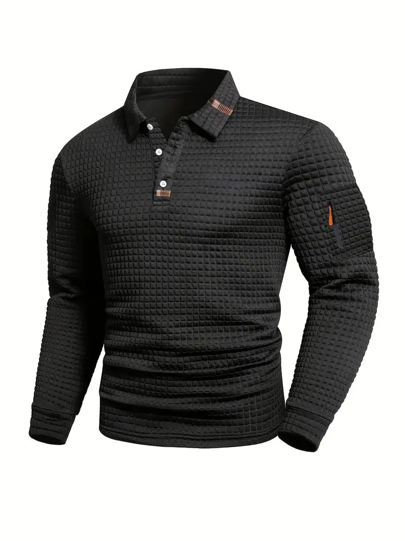 Everett long-sleeve textured polo black