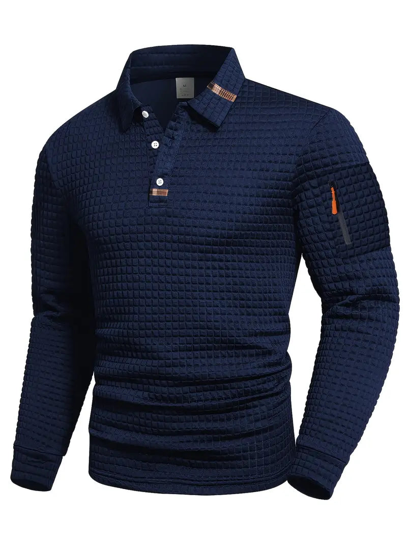 Everett long-sleeve textured polo navy blue