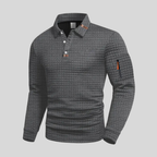 Everett long-sleeve textured polo grey front