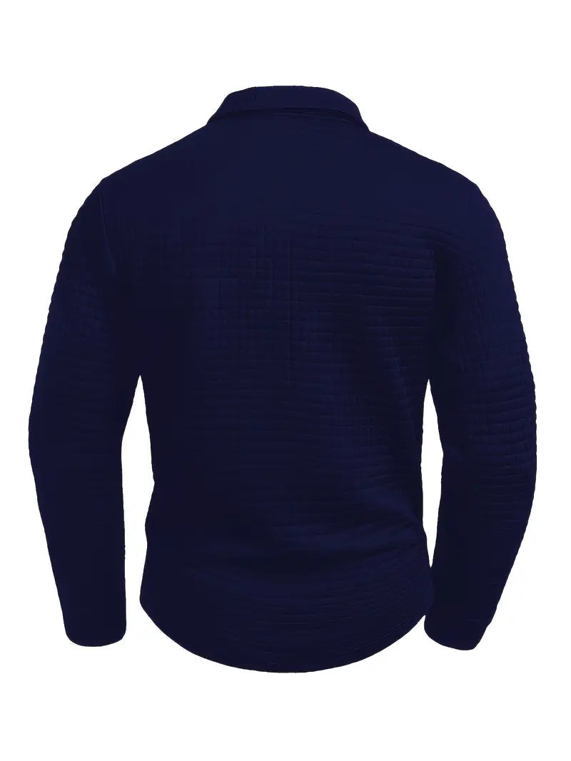 Everett long-sleeve textured polo navy back