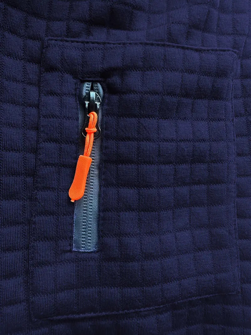 Everett polo zip sleeve pocket detail navy