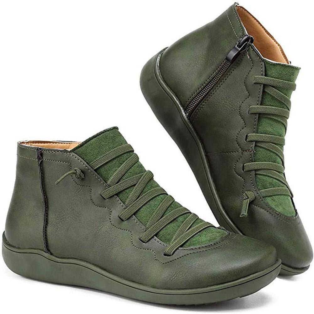 Women's ankle boots with a criss-cross lace detail and a side zip.