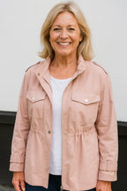 Floortje utility jacket in pink, worn front view
