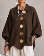 Guusje oversized cardigan with gold-tone buttons, black, front view