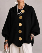 Guusje oversized cardigan with gold-tone buttons, brown, front view