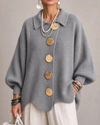 Guusje oversized cardigan with gold-tone buttons, gray, front view
