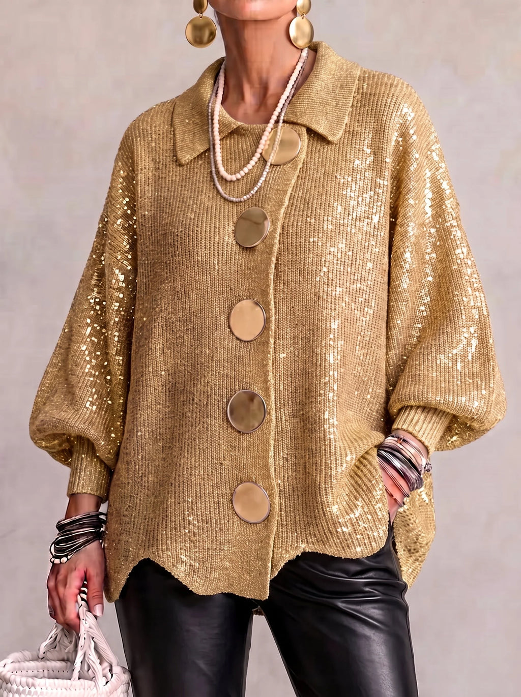 Guusje oversized cardigan with gold-tone buttons, pink, front view