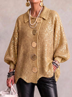 Guusje oversized cardigan with gold-tone buttons, pink, front view