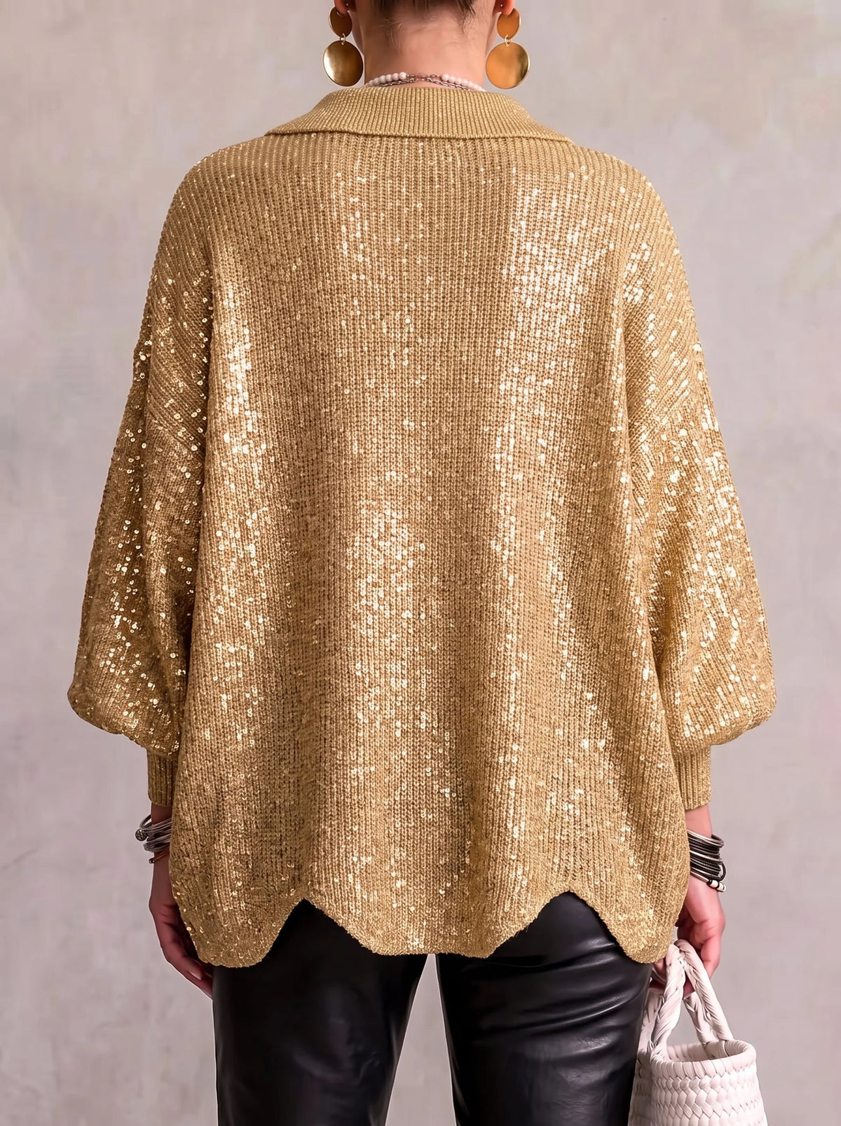 Guusje oversized cardigan with gold-tone buttons, khaki, front view