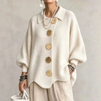 Guusje oversized cardigan with gold-tone buttons, black, worn