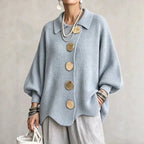 Guusje oversized cardigan with gold-tone buttons, brown, worn