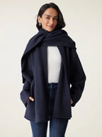 Hanneke oversized scarf coat in black navy, worn front view
