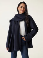 Hanneke oversized scarf coat in black navy, worn front view