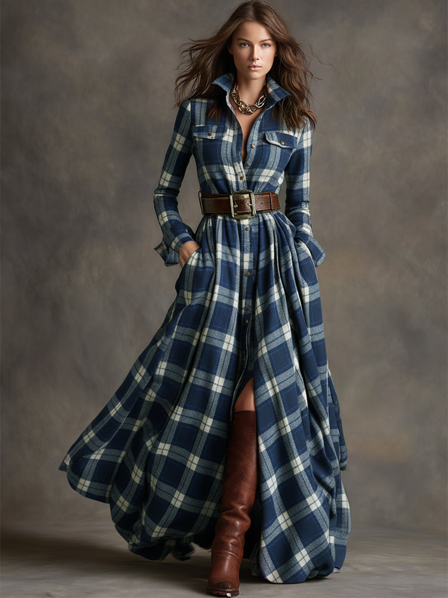 Harper belted shirt dress, blue, worn