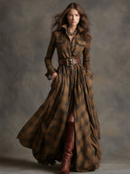 Harper belted shirt dress, brown, worn