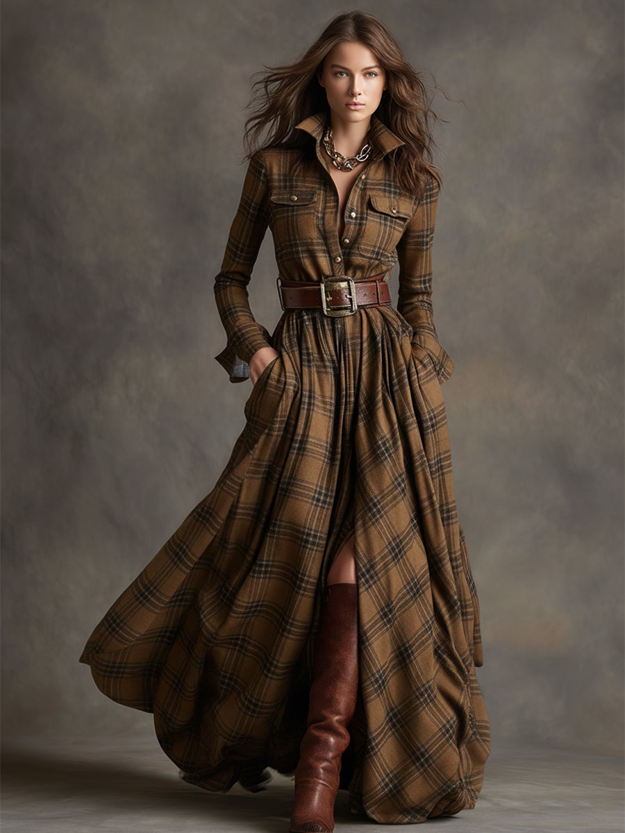 Harper belted shirt dress, brown, worn