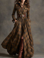 Harper belted shirt dress, brown, detail