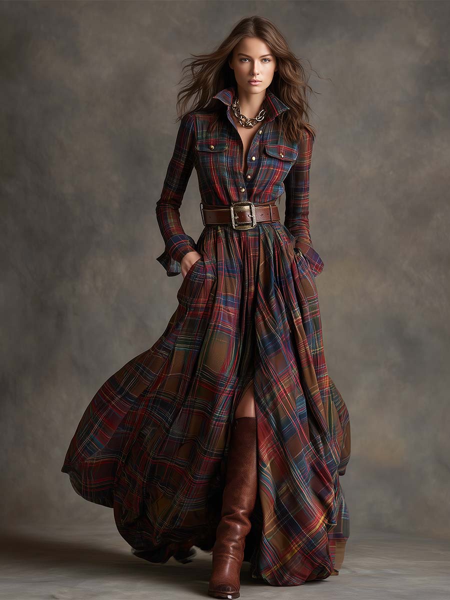 Harper belted shirt dress, red, worn