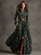 Harper belted shirt dress, green, worn