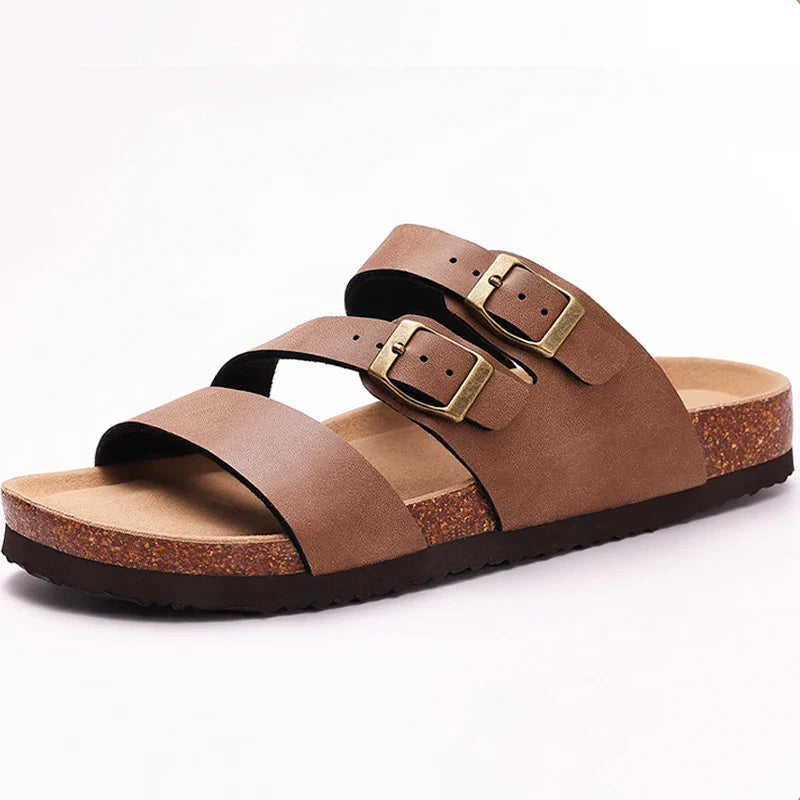 Hex Nappa leather slides in soft beige, featuring a minimalist design with a comfortable, casual style. 0
