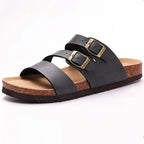 Hex Nappa leather slides in soft beige, featuring a minimalist design with a comfortable, casual style. 1