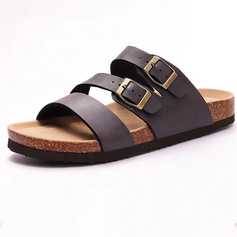 Hex Nappa leather slides in soft beige, featuring a minimalist design with a comfortable, casual style. 2