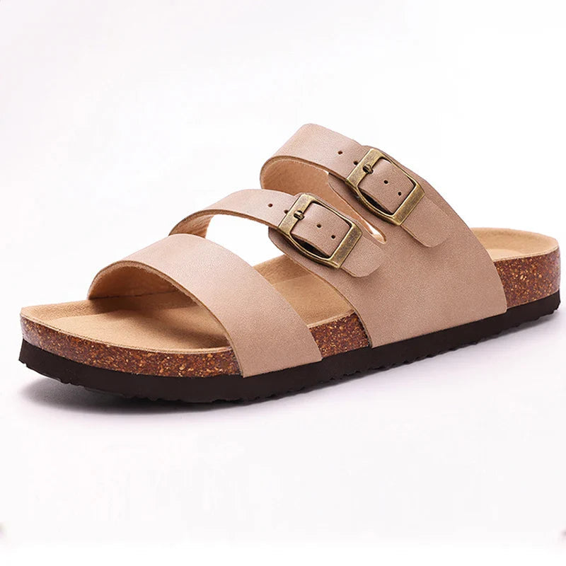 Hex Nappa leather slides in soft beige, featuring a minimalist design with a comfortable, casual style. 3