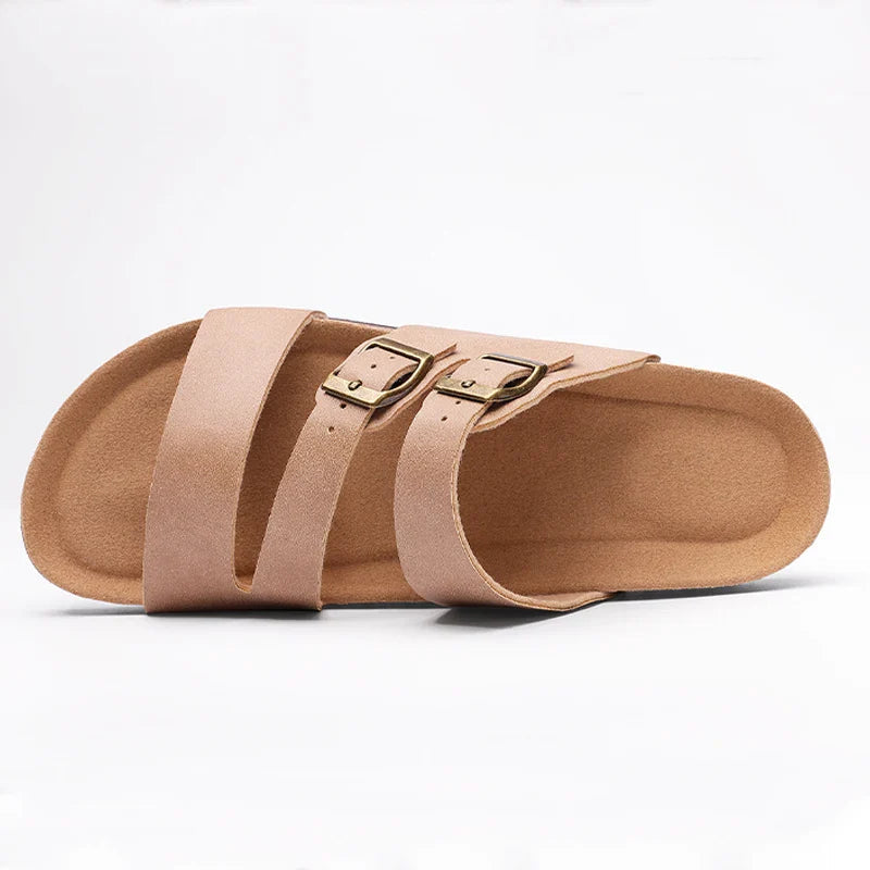 Hex Nappa leather slides in soft beige, featuring a minimalist design with a comfortable, casual style. 5