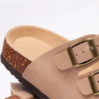 Hex Nappa leather slides in soft beige, featuring a minimalist design with a comfortable, casual style. 6