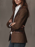 Hollis herringbone blazer with contrast trim, brown, side view