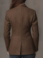 Hollis herringbone blazer with contrast trim, brown, back view