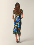 Ines Dress Black Floral Midi with Square Neckline and Short Sleeves 3