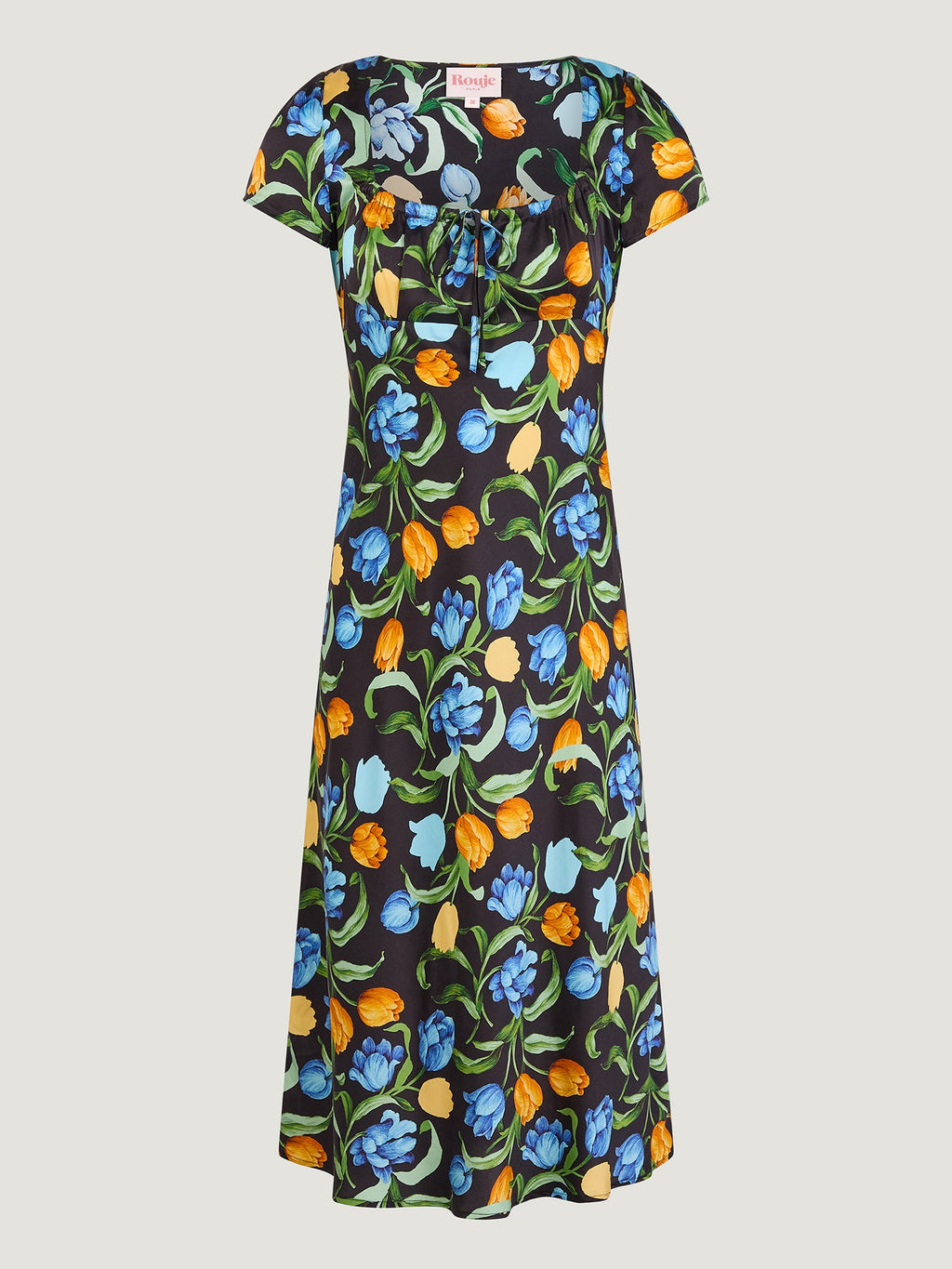 Ines Dress Black Floral Midi with Square Neckline and Short Sleeves 5