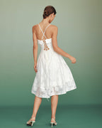 White midi dress with floral jacquard in an A-line silhouette, featuring a classic and elegant style. 6
